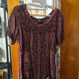 Brown Embellished Short Sleeve Blouse